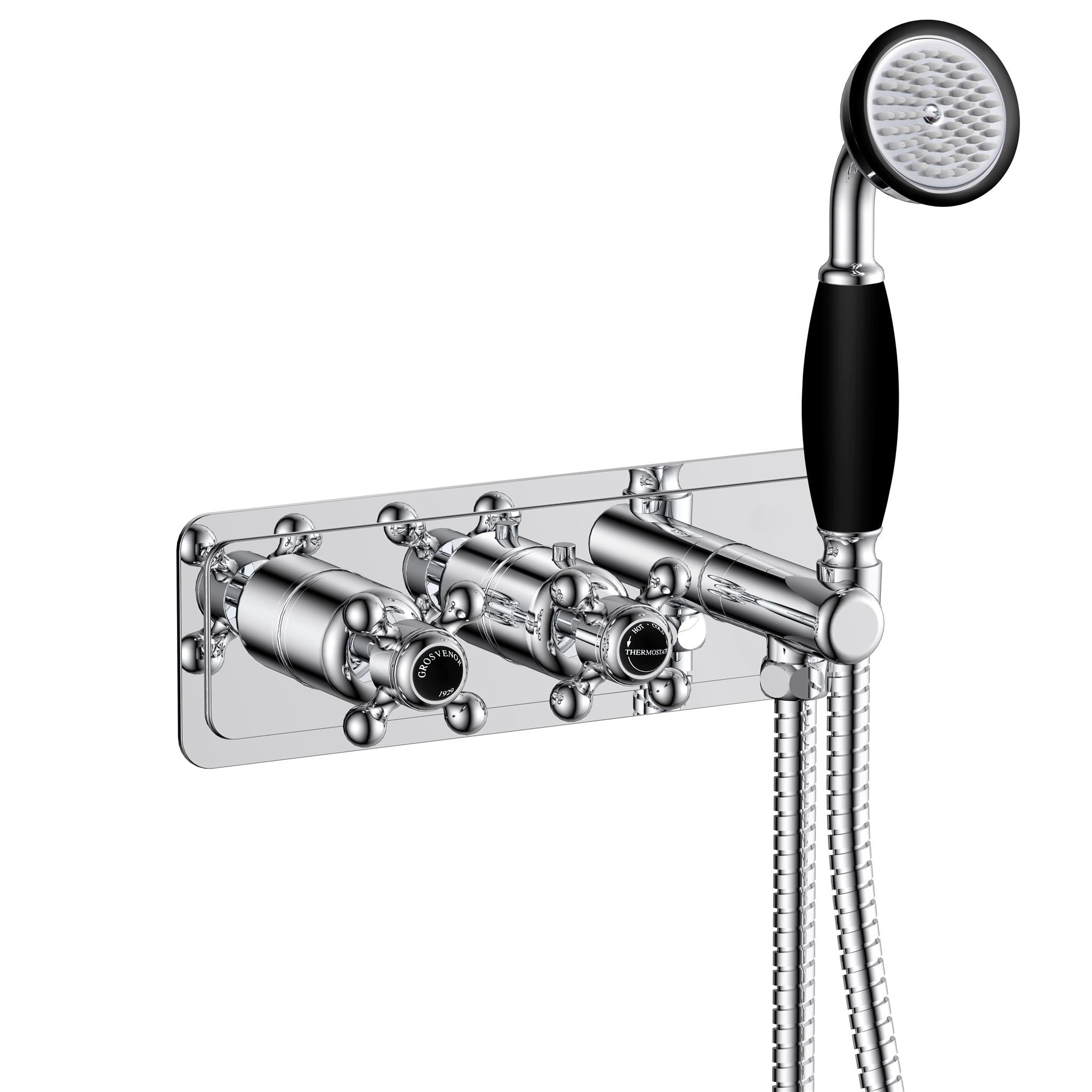 GROSVENOR THERMOSTATIC CONCEALED 2 OUTLET VALVE AND HANDSET ATTACHMENT, BLACK INDICES