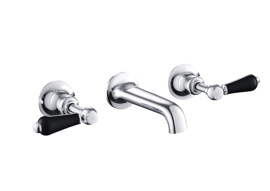 GROSVENOR LEVER 3 HOLE WALL MOUNTED BASIN MIXER, BLACK INDICES
