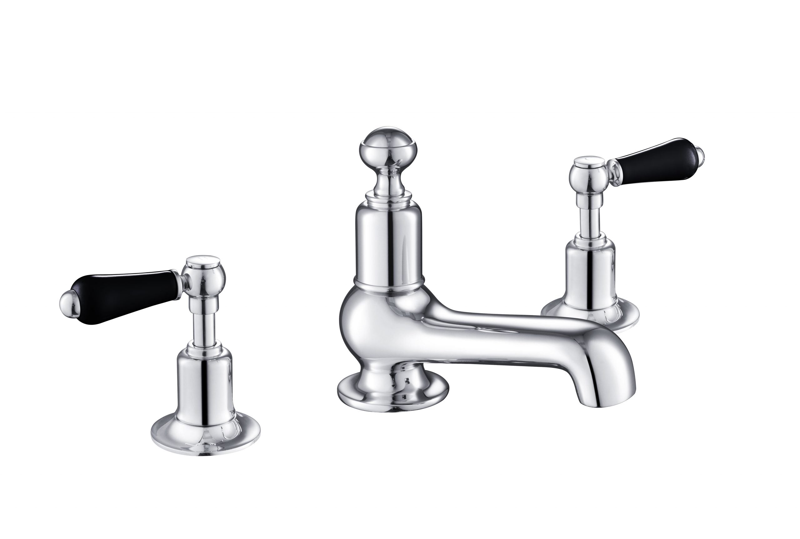 GROSVENOR LEVER 3 HOLE DECK MOUNTED BASIN MIXER, BLACK INDICES