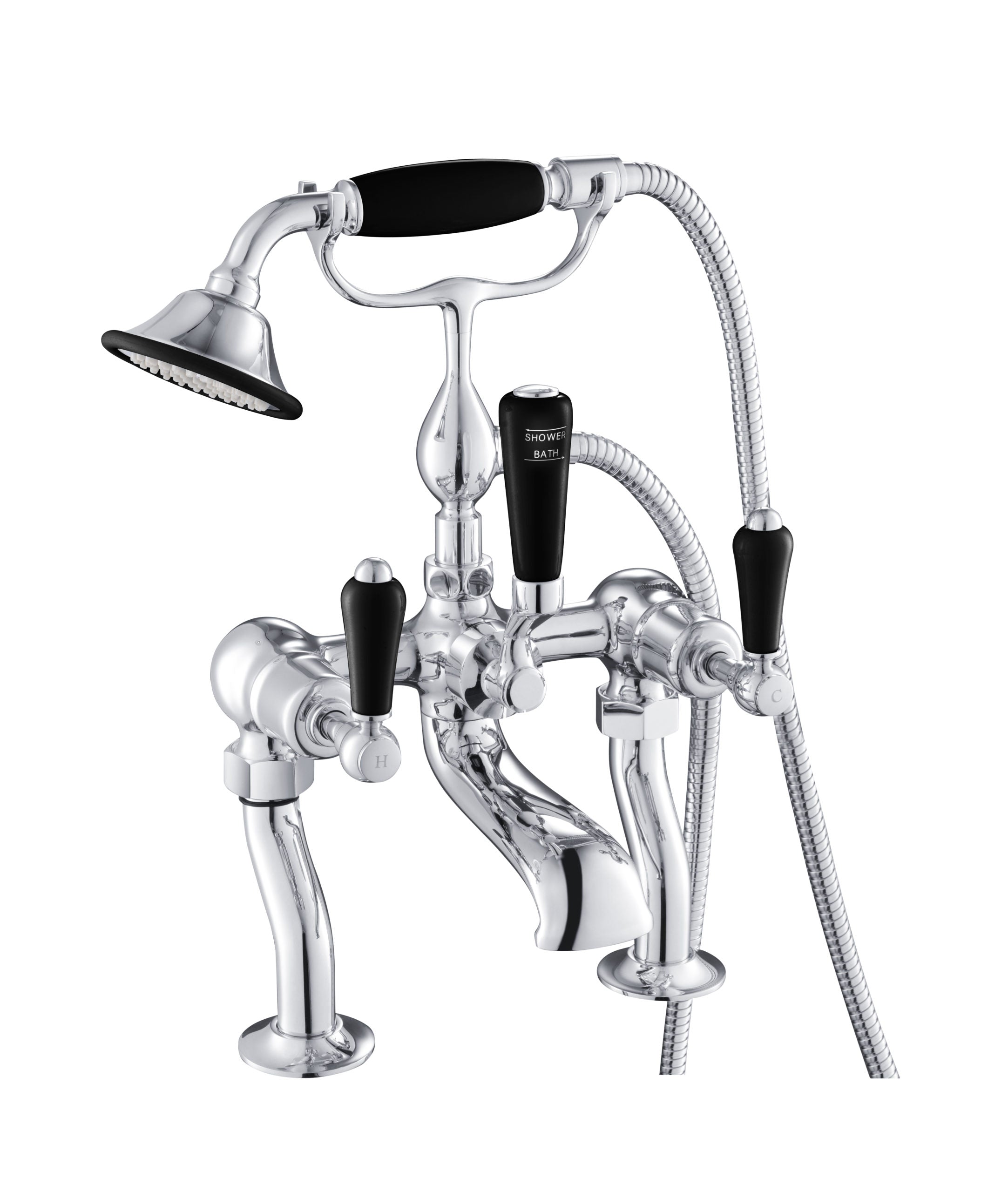 GROSVENOR LEVER DECK MOUNTED BATH SHOWER MIXER WITH KIT, BLACK INDICES