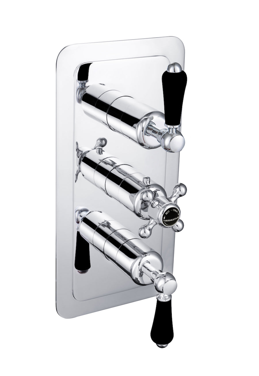GROSVENOR LEVER THERMOSTATIC CONCEALED 3 OUTLET SHOWER VALVE VERTICAL, BLACK INDICES