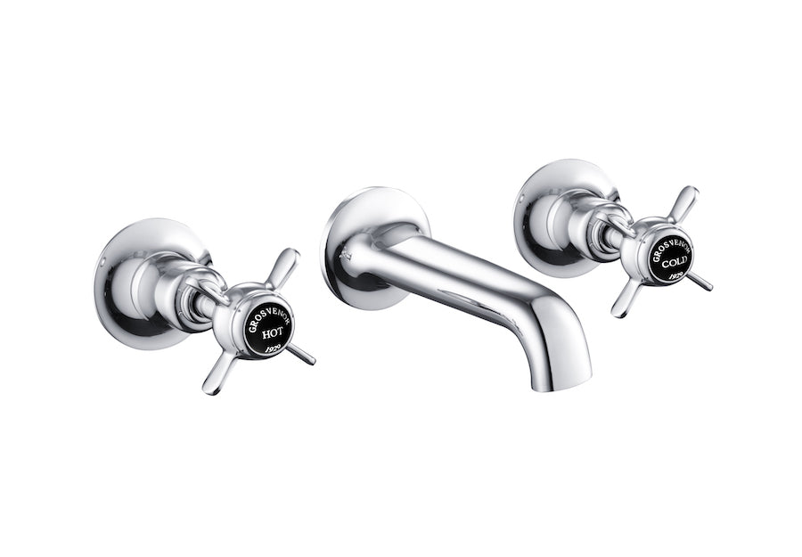 GROSVENOR PINCH 3 HOLE WALL MOUNTED BASIN MIXER, BLACK INDICES