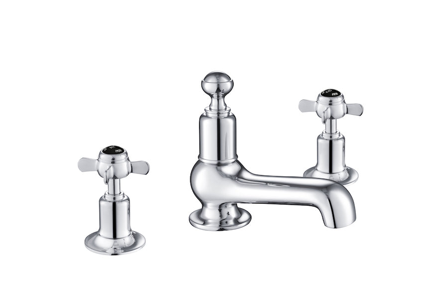 GROSVENOR PINCH 3 HOLE DECK MOUNTED BASIN MIXER, BLACK INDICES