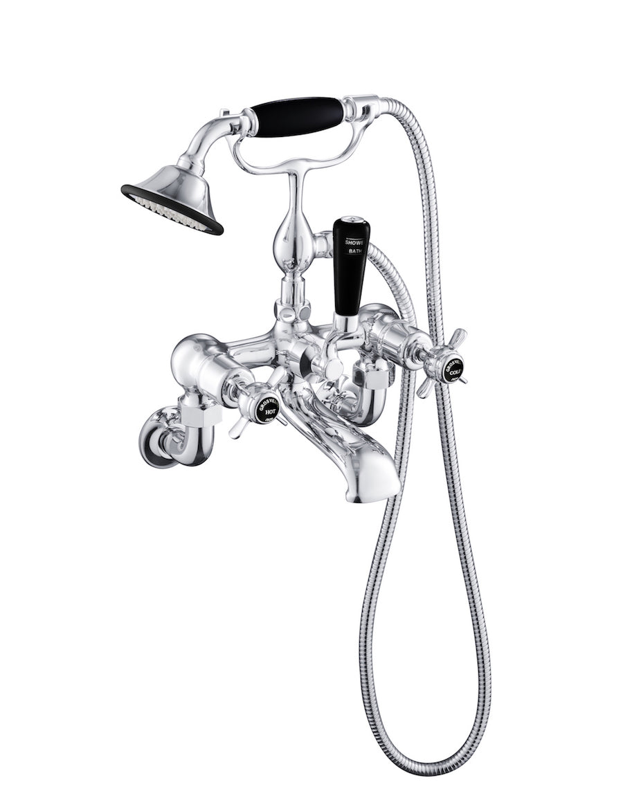 GROSVENOR PINCH BATH SHOWER MIXER WALL MOUNTED WITH KIT, BLACK INDICES