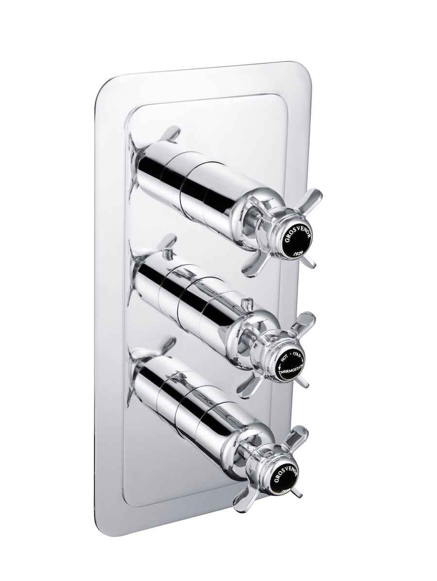 GROSVENOR PINCH THERMOSTATIC CONCEALED 2 OUTLET SHOWER VALVE, VERTICAL, BLACK INDICES
