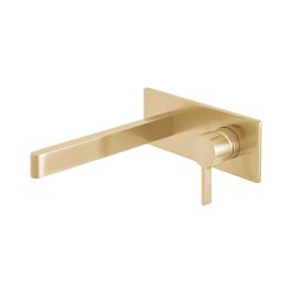 Edit Wall Mounted Single Lever Basin Mixer with Rectangular Backplate Brushed Gold