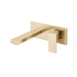 Notion Wall Mounted Single Lever Basin Mixer with Rectangular Backplate Brushed Gold