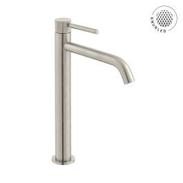 Origins Slimline Extended Mono Basin Mixer with Knurled Handle Brushed Nickel