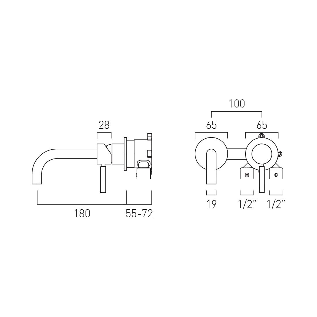 Origins Knurled Slimline 2 Hole Wall Mounted Single Lever Basin Mixer with Knurled Handle