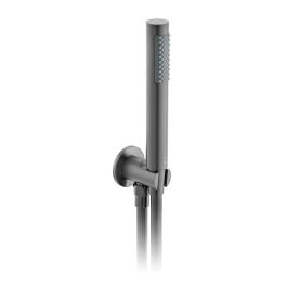 Round Single Function Mini Shower Kit with Integrated Outlet and Bracket Wall Mounted Brushed Gunmetal