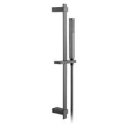 Square Slide Rail Shower Kit with Single-Function Shower Handset 600mm Slide Rail and Hose Brushed Gunmetal