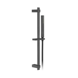Square Slide Rail Shower Kit with Single-Function Shower Handset 600mm Slide Rail and Hose Brushed Black