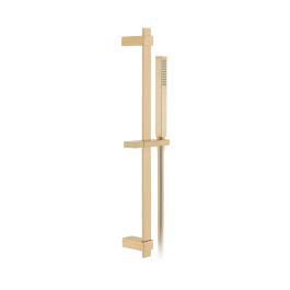 Square Slide Rail Shower Kit with Single-Function Shower Handset 600mm Slide Rail and Hose Brushed Gold