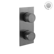 Tablet Knurled Vertical Concealed 2 Outlet, 2 Handle Thermostatic Valve with Knurled Handles Brushed Gunmetal