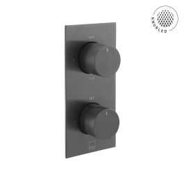 Tablet Knurled Vertical Concealed 2 Outlet, 2 Handle Thermostatic Valve with Knurled Handles Brushed Black