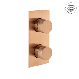 Tablet Knurled Vertical Concealed 2 Outlet, 2 Handle Thermostatic Valve with Knurled Handles Brushed Bronze