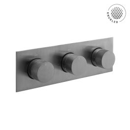Tablet Knurled Horizontal Concealed 2 Outlet, 2 Handle Thermostatic Valve with Knurled Handles Brushed Gunmetal