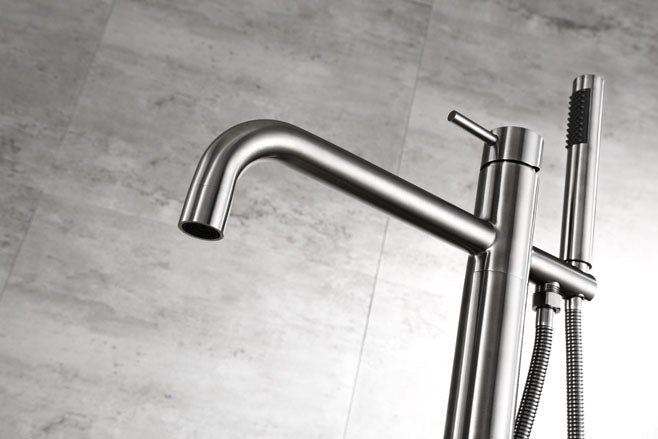 INOX FLOOR STANDING BATH AND
 SHOWER MIXER WITH KIT