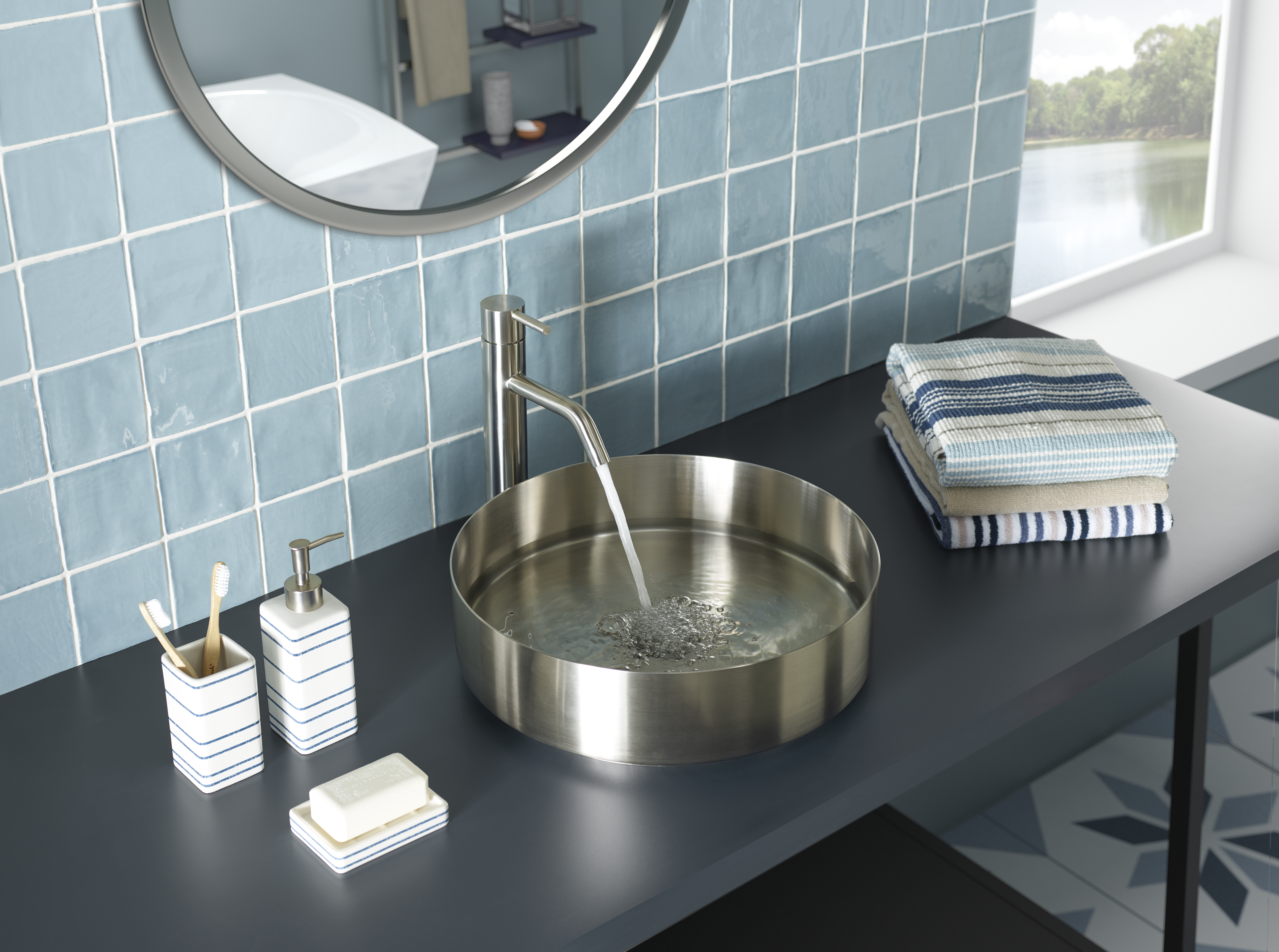INOX STAINLESS STEEL GRADE 304 STAINLESS STEEL
 COUNTER TOP BASIN WITH UNSLOTTED CLICK CLACK
 WASTE