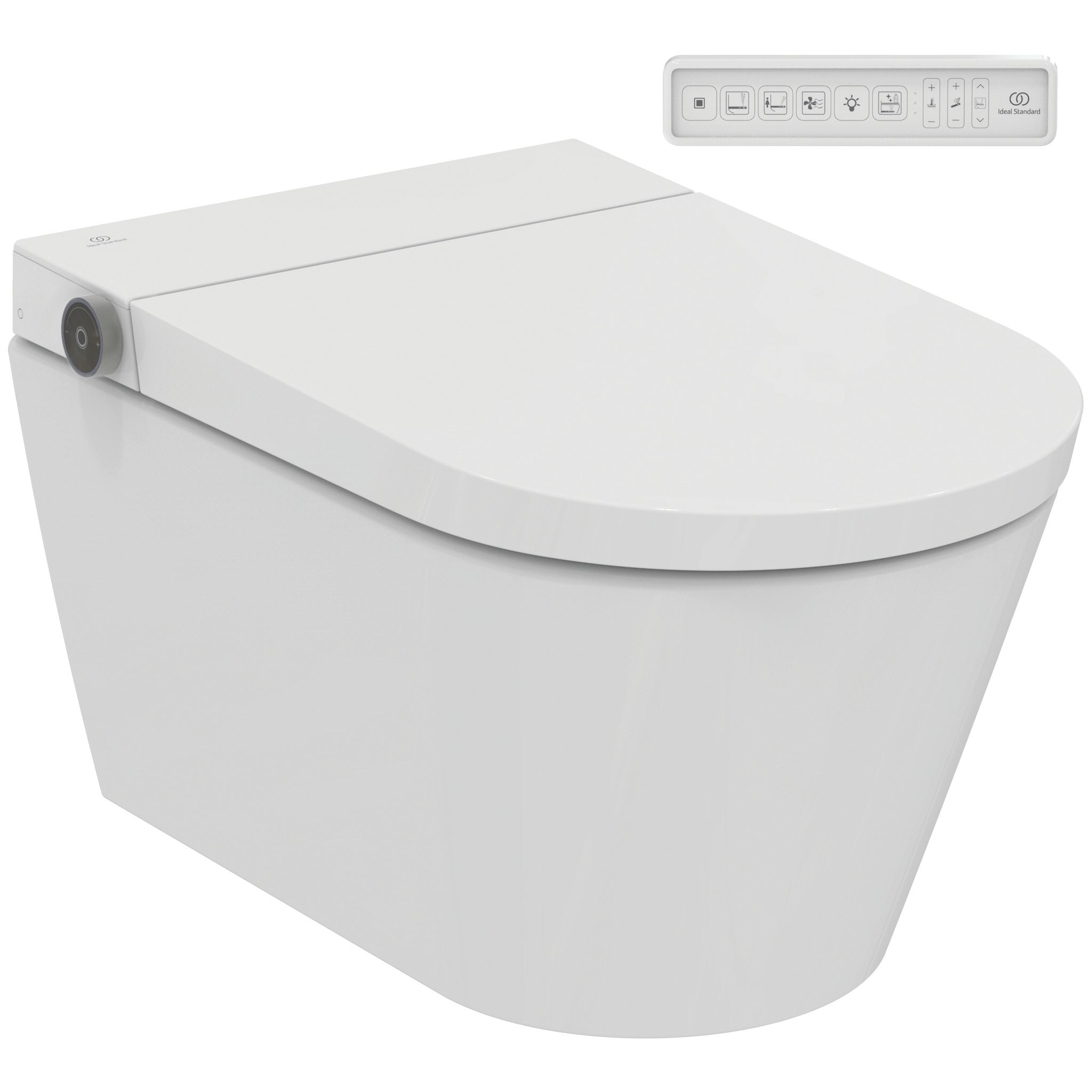 I Life E wall hung electronic shower toilet pack, rimless bowl, including wash and dry function and night light, with soft close seat