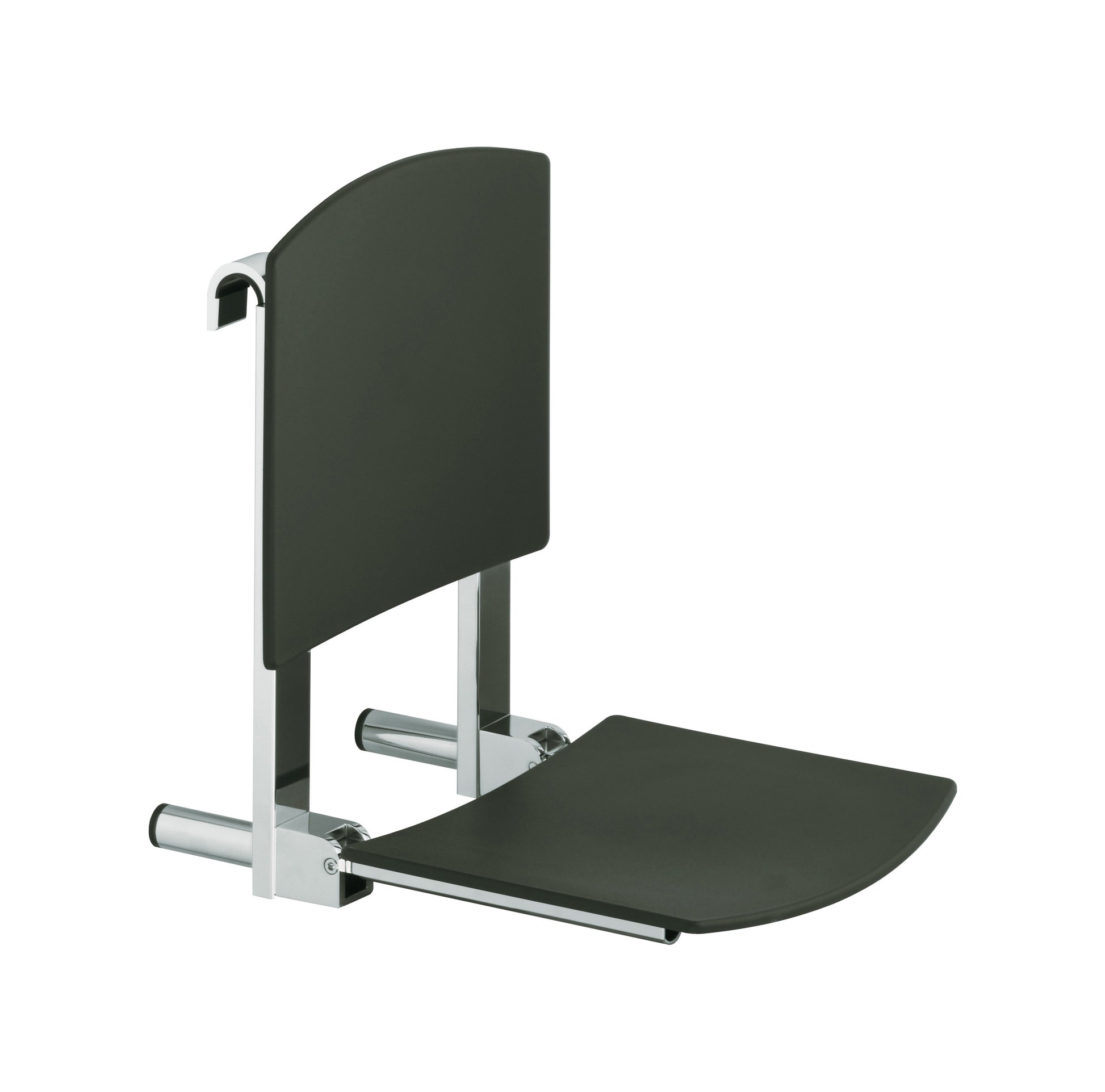 Tip-up seat with back rest for rail system