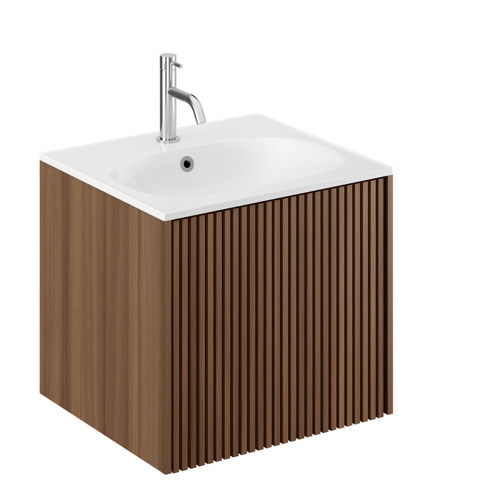 Crosswater Limit 500 Single Drawer Unit Royal Walnut with Cast Mineral Marble Basin 1TH