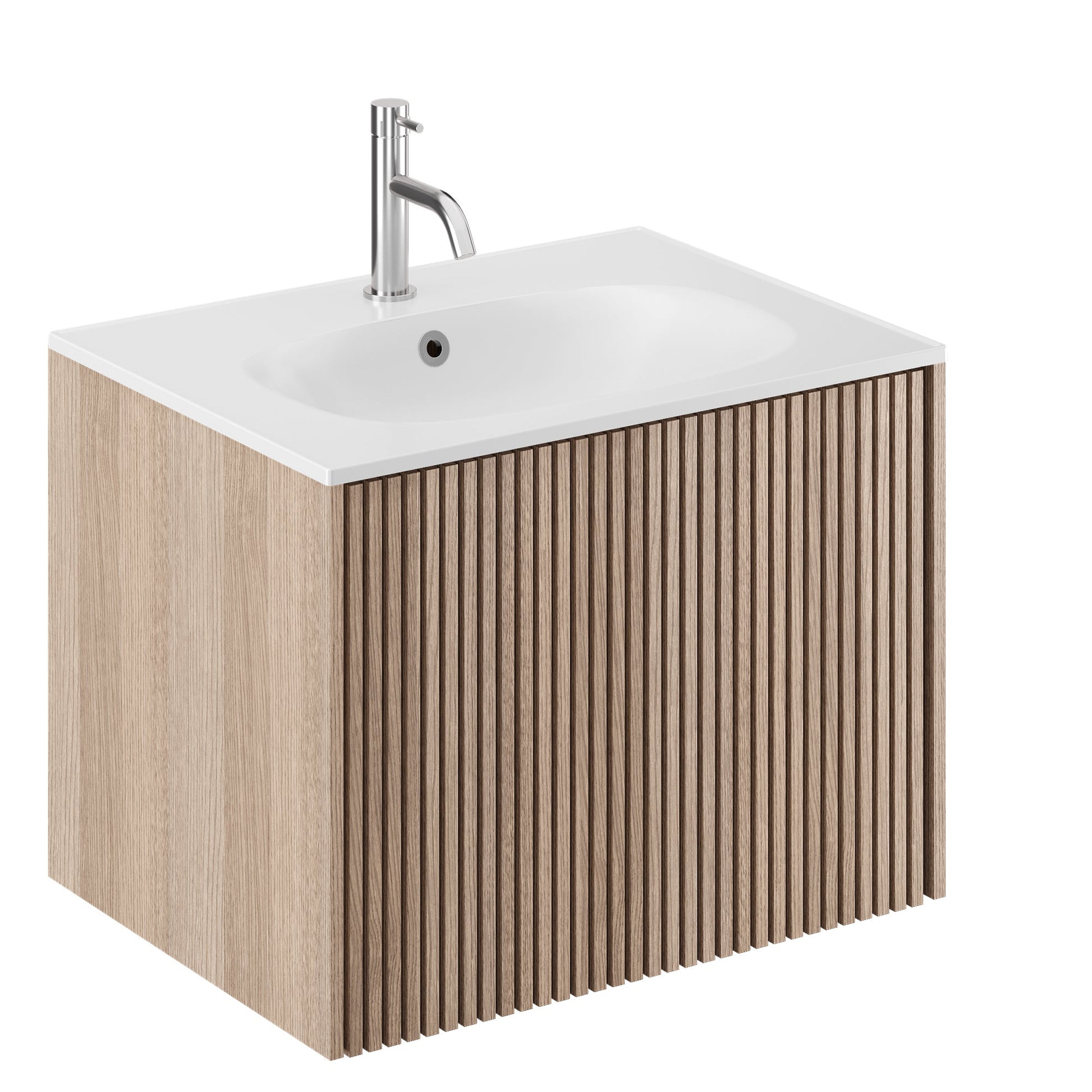 Crosswater Limit 600 Single Drawer Unit Modern Oak with Cast Mineral Marble Basin 1TH
