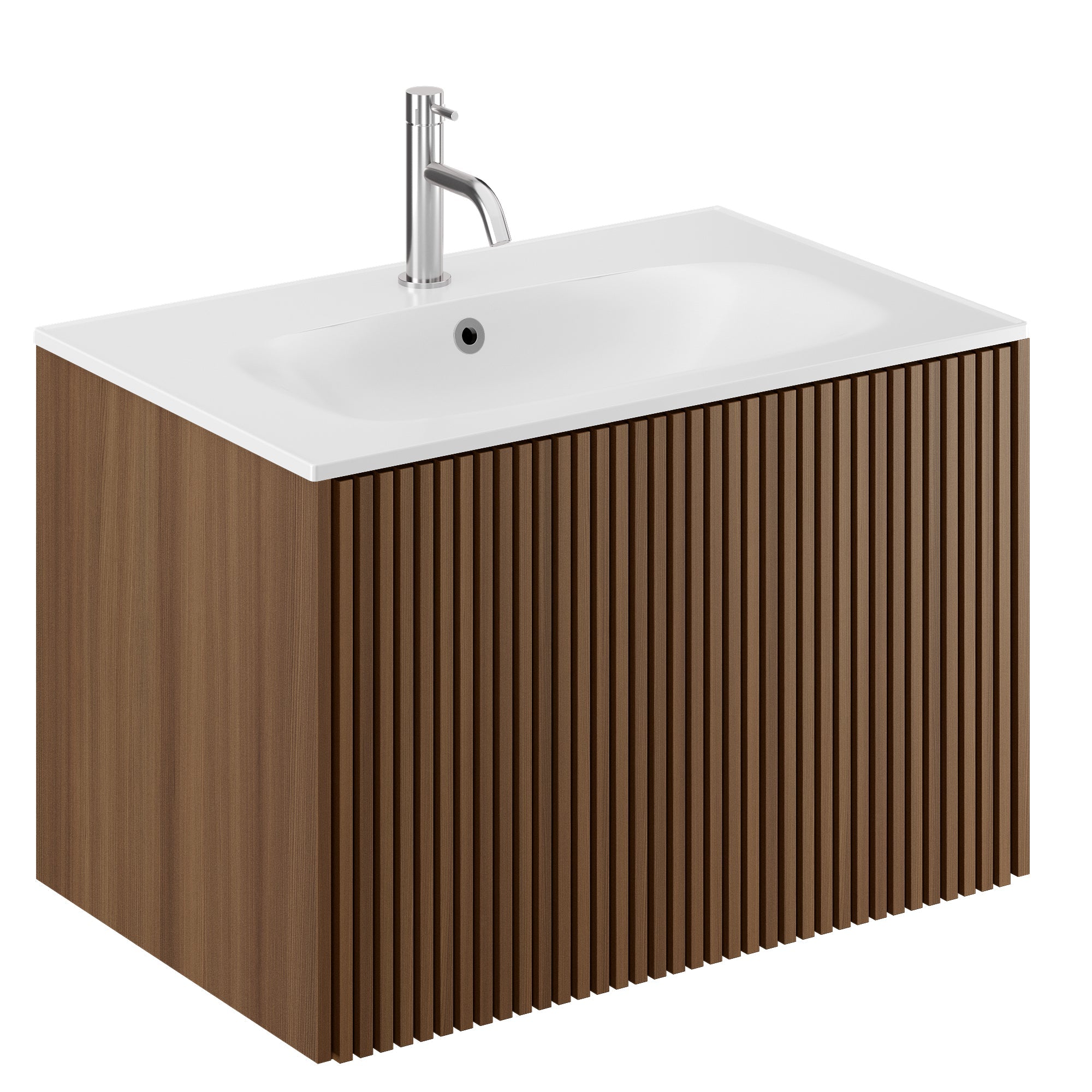 Crosswater Limit 700 Single Drawer Unit Royal Walnut with Cast Mineral Marble Basin 1TH