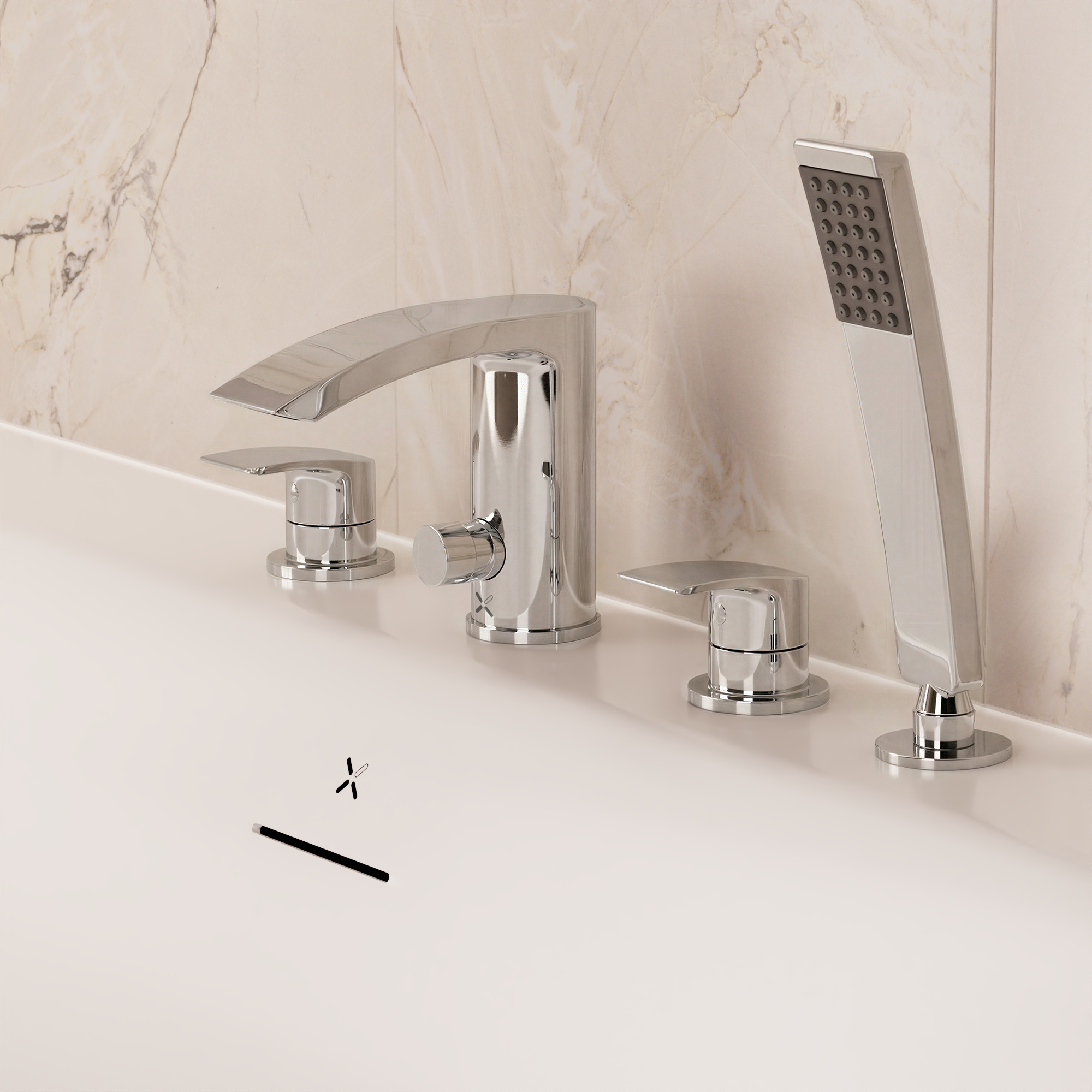 Flow Bath Shower Mixer 4 Hole with Kit