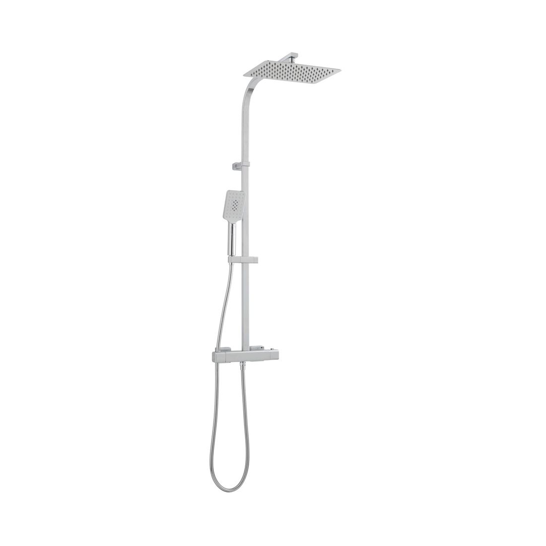 Phase Showering Column with Thermostatic Shower Valve, Rectangular Aquablade Shower Head and Nebula Square 3 Function Showering Handset