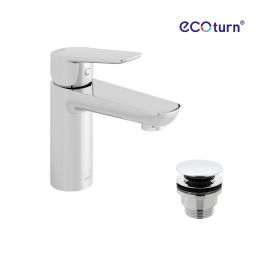 Photon Mono Basin Mixer Smooth Bodied Single Lever Deck Mounted with EcoTurn, Universal Waste and Honeycomb Flow Regulator Chrome