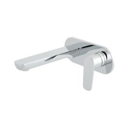 Photon 2 Hole Basin Mixer Single Lever Wall Mounted with Oval Back Plate and Honeycomb Flow Regulator Chrome