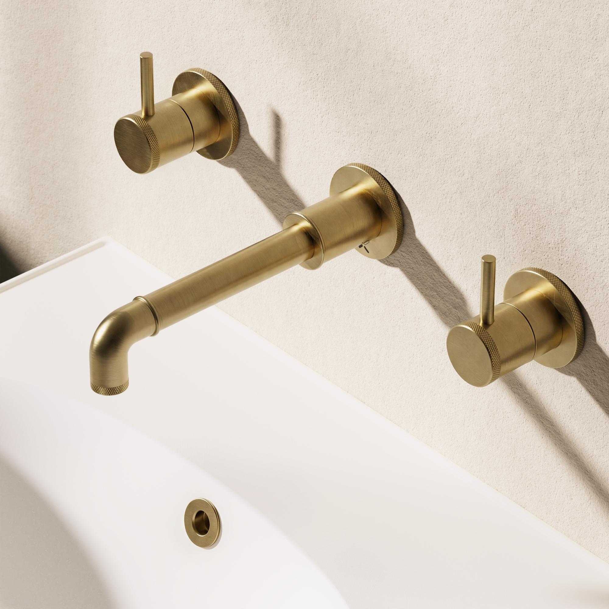 MPRO Industrial 3 Hole Basin Set Brushed Brass Unlaqered