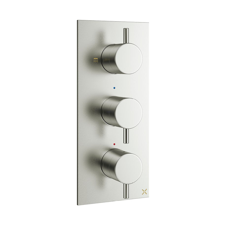 Crosswater MPRO 2 Outlet 3 Handle Concealed Thermostatic Shower Valve Portrait Brushed