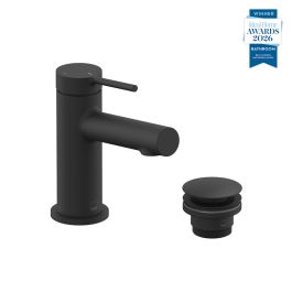 Safari Lever Cold Start Mini Mono Basin Mixer for Low Pressure System with Universal Basin Waste Matt Black