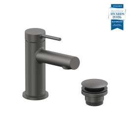 Safari Lever Cold Start Mini Mono Basin Mixer for Low Pressure System with Universal Basin Waste Pewter