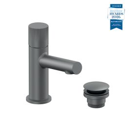 Safari Leverless Cold Start Mini Mono Basin Mixer for Low Pressure System with Universal Basin Waste Pewter