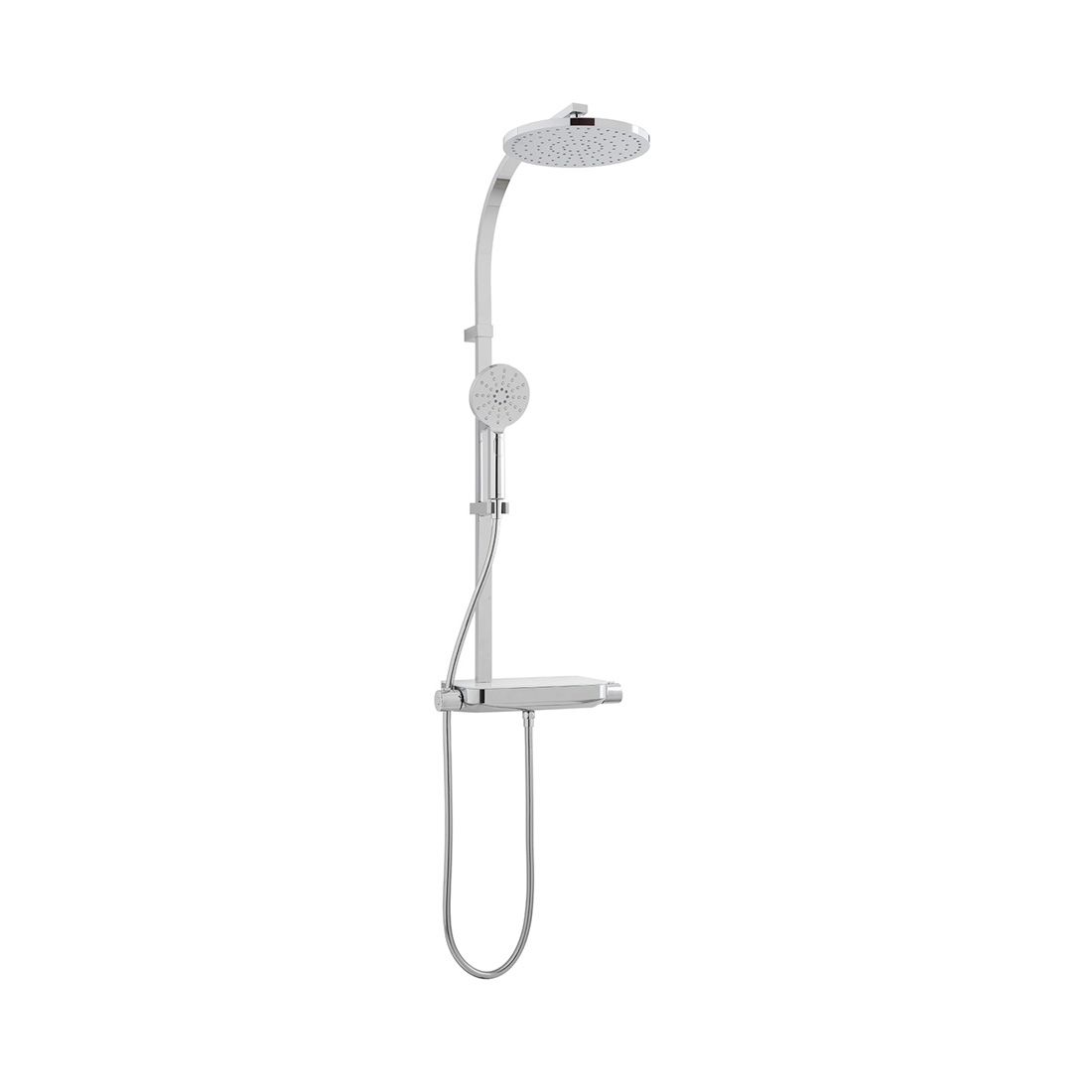 Strata Showering Column with Thermostatic Shower Shelf Valve, Saturn Round Shower Head and Nebula Round 3 Function Showering Handset