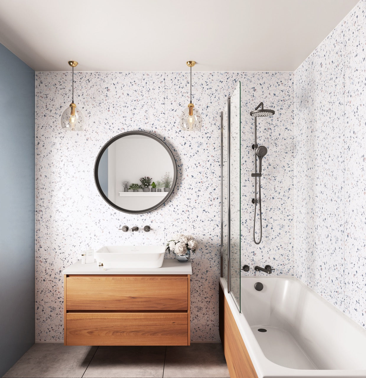 Showerwall Positano Blue Terrazzo Wall Panel (EgMDF)