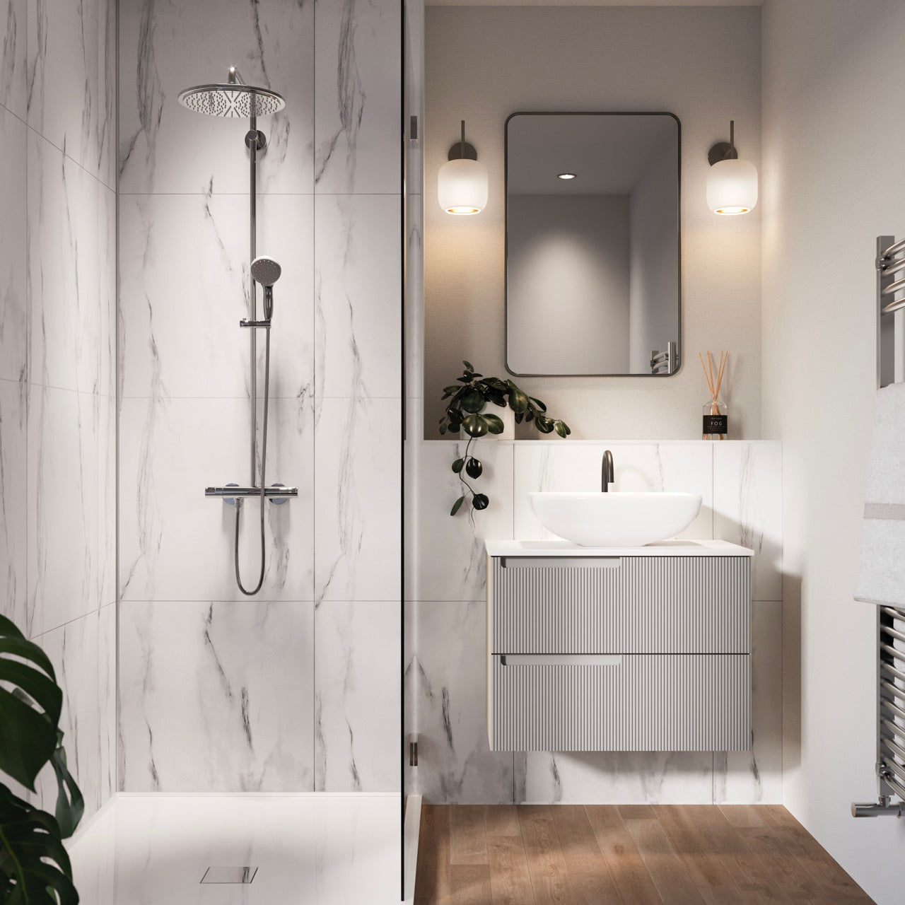 Showerwall White Marble Satin Wall Panel