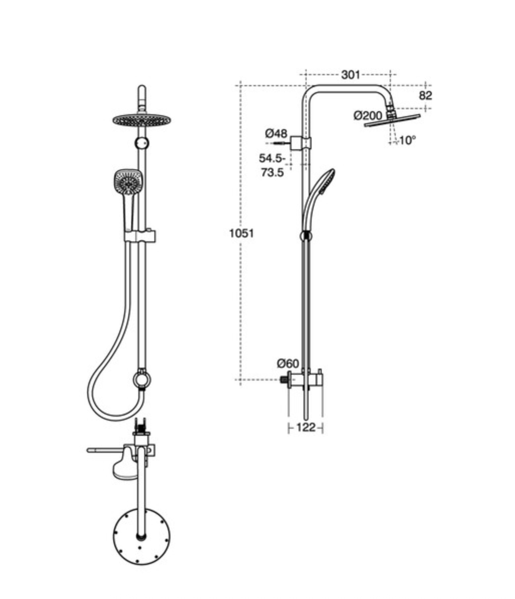 Idealrain round shower system kit with Idealrain 200mm round rainshower, Idealrain M3 3 function handspray, 1.75m Idealflex hose and diverter for built-in mixers