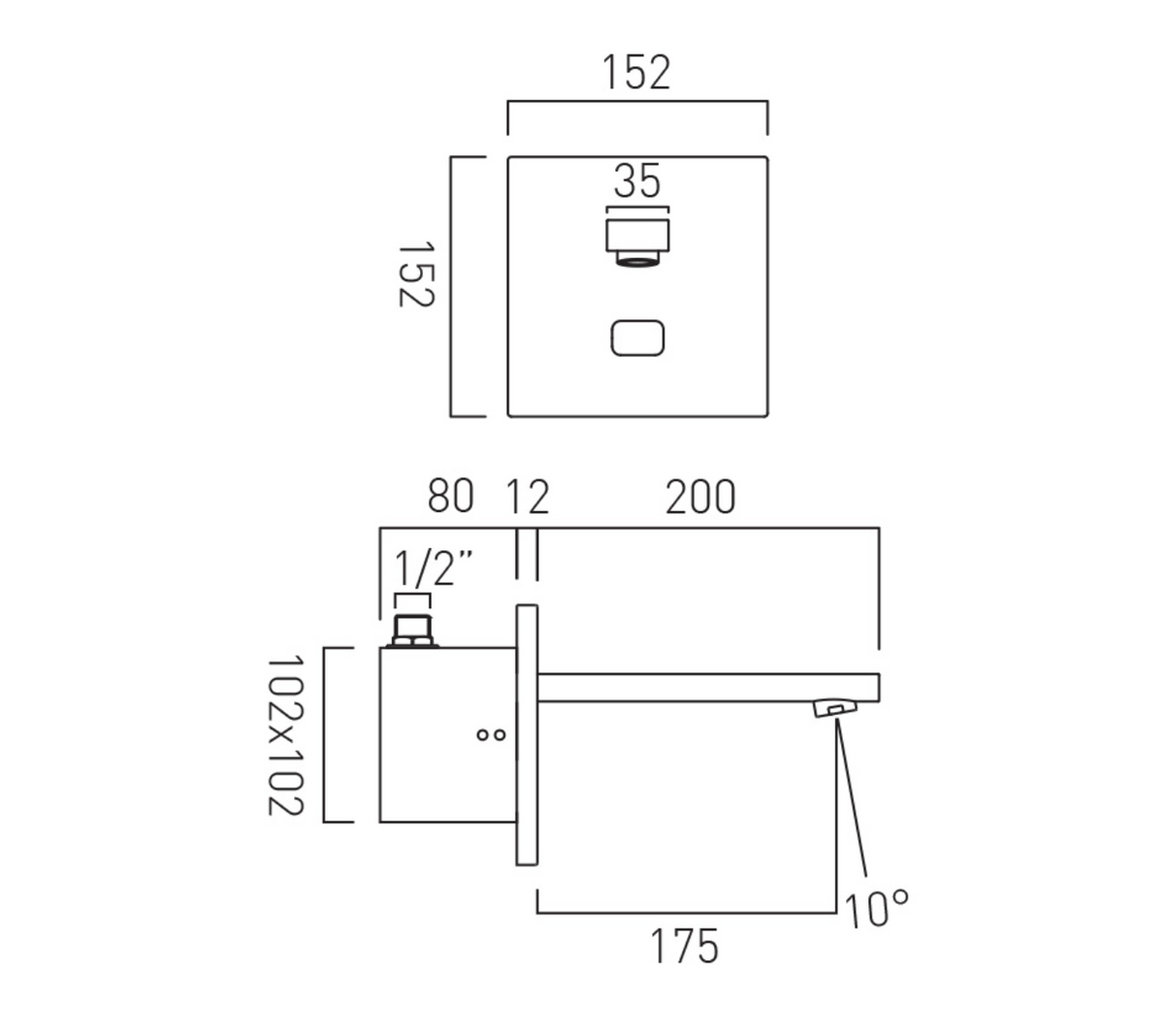 I-Tech Notion Infra-Red Basin Mixer Wall Mounted with Square Back Plate Mains or AA Battery Operated
