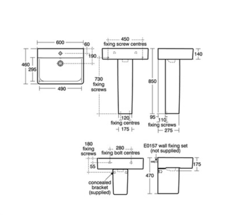 Concept Cube 60cm pedestal basin, one taphole
