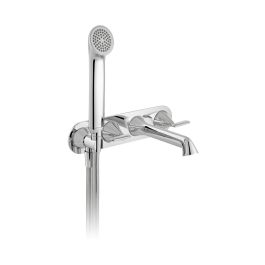Wall Mounted Thermostatic Bath Shower Mixer Lever Handle with Integrated Outlet and Handset Chrome