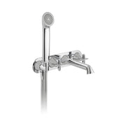 Wall Mounted Thermostatic Bath Shower Mixer Cross Handle with Integrated Outlet and Handset