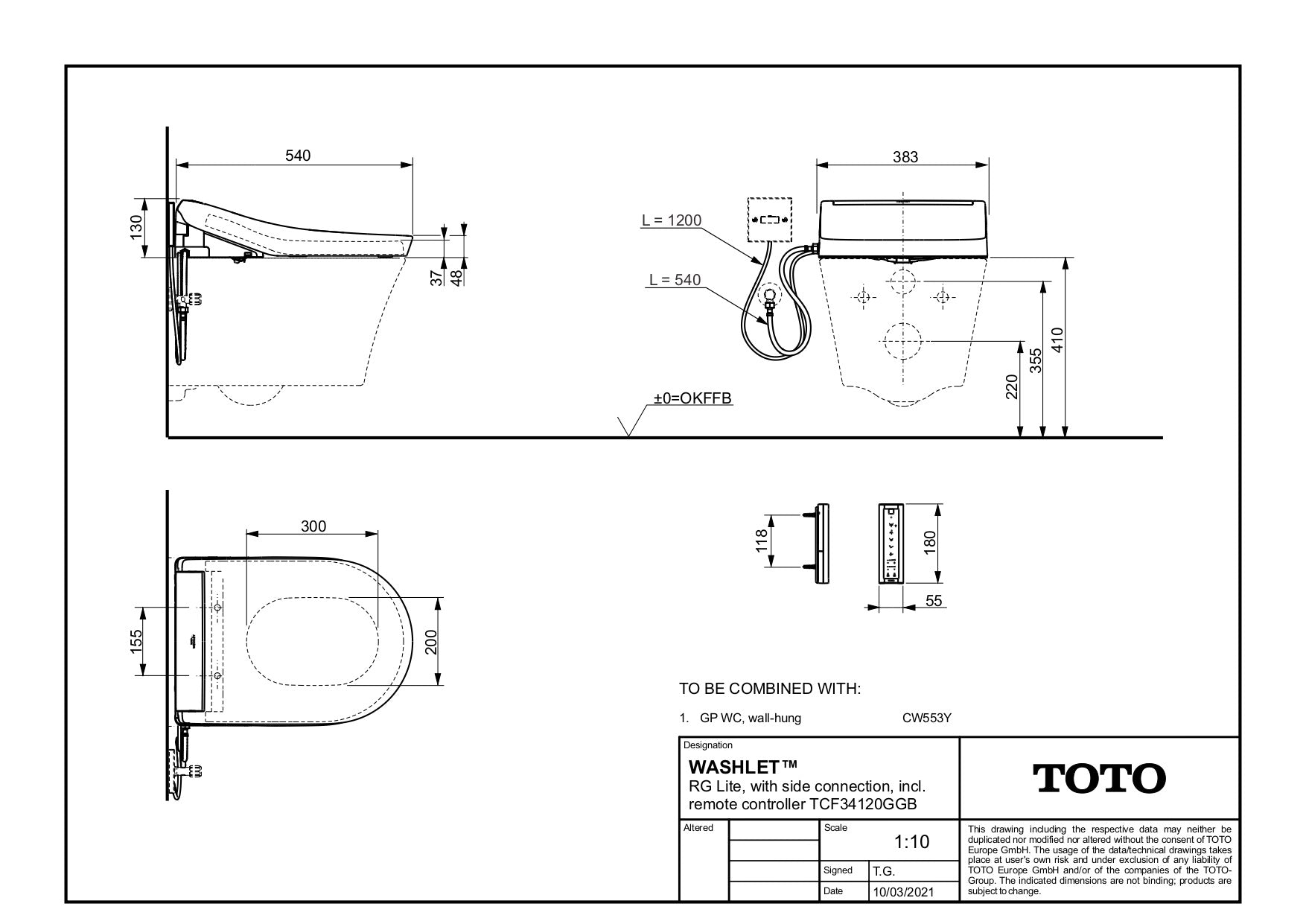 TOTO RG LITE WASHLET SIDE CONNECTION SEAT