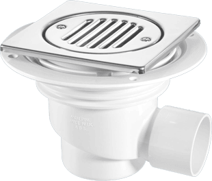 75mm Water Seal Gully With Horizontal Outlet For Tile Or Stone Floors 150mm Square White ABS