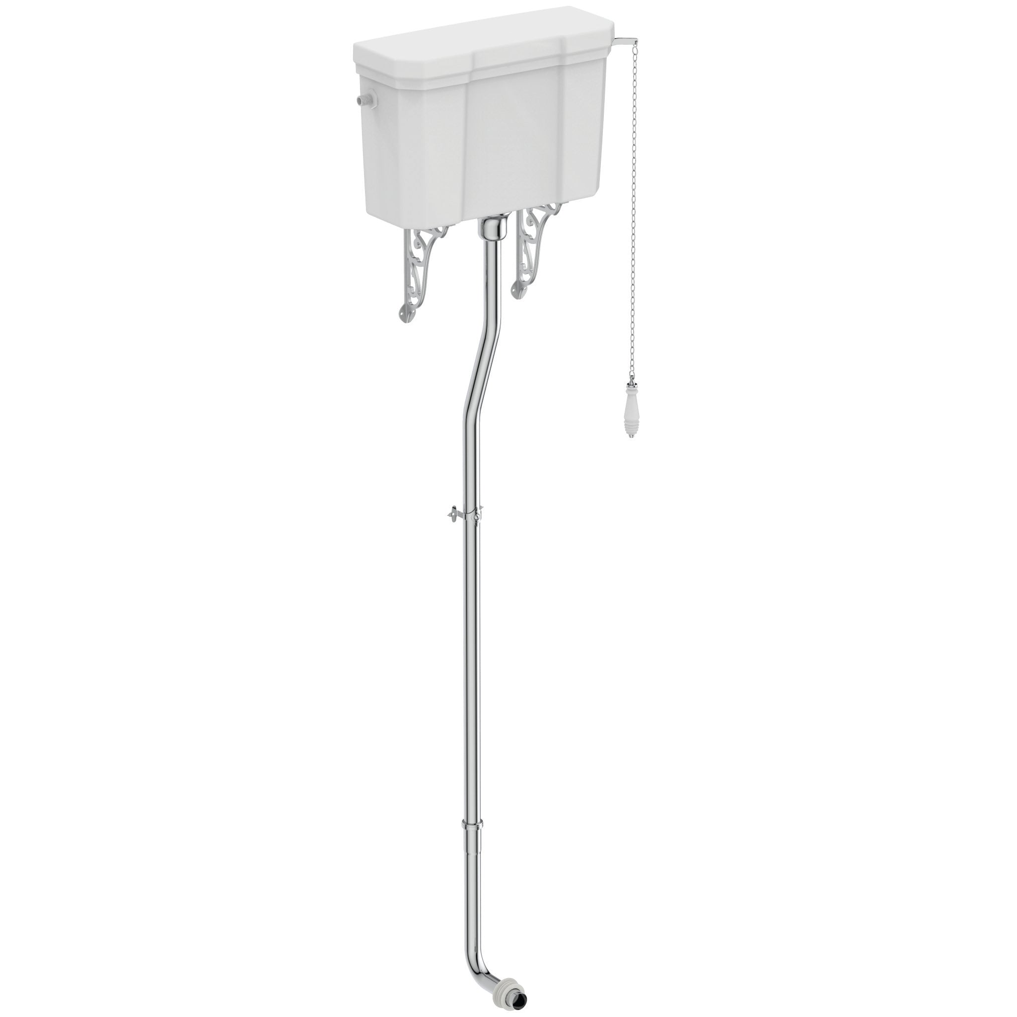 Waverley High level cistern pack including chrome flushpipe and ornate brackets