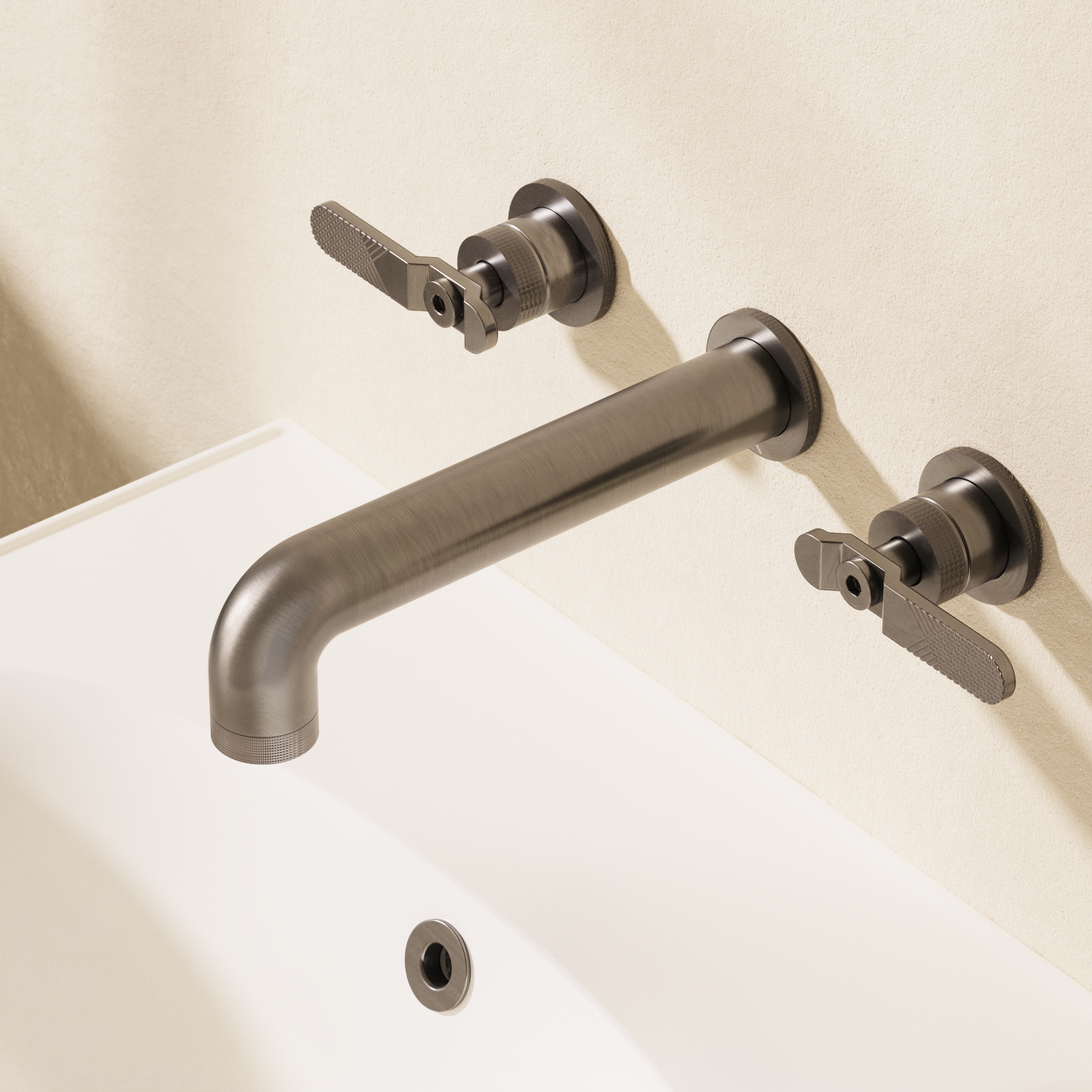 Union Basin 3 Hole Set Wall Mounted Brushed Black Chrome Lever