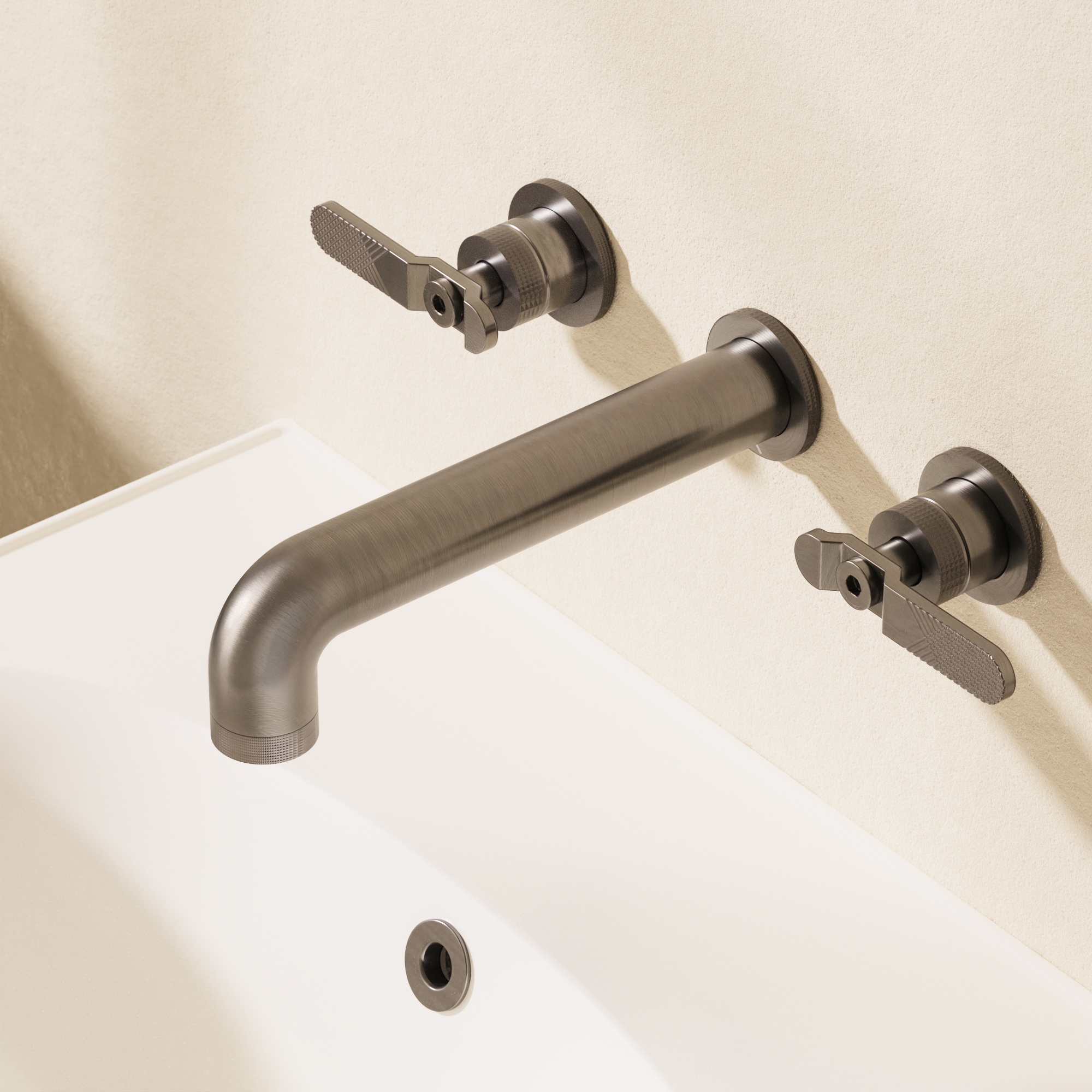 Union Basin 3 Hole Set Wall Mounted Brushed Black Chrome Lever
